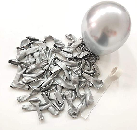 BALLOONS - Latex 12inch - 10 Pack - SILVER Balloons - Image 3