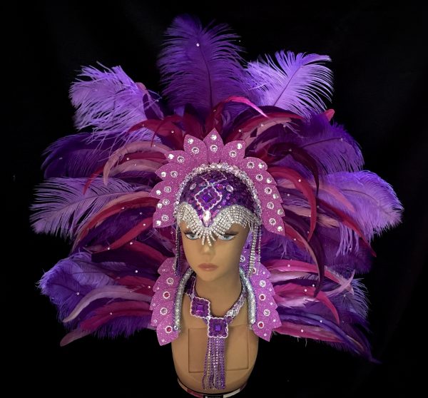 Purple Passion Carnival Feather Rhinestone Headpiece - Image 2