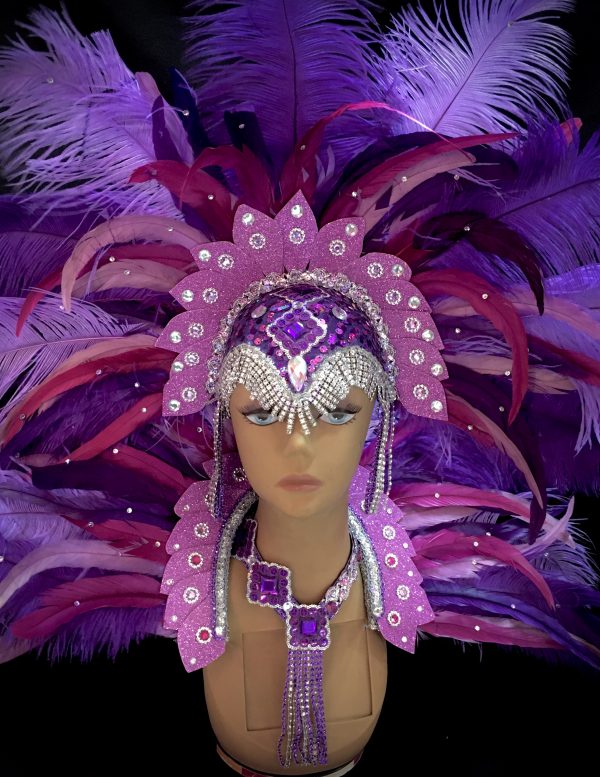 Purple Passion Carnival Feather Rhinestone Headpiece - Image 3