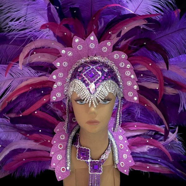 Purple Passion Carnival Feather Rhinestone Hand and Foot Piece Set