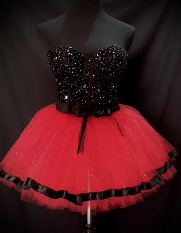 ADULT TUTU – CUSTOM MADE Adult RED Ribbon Trim Sparkle Tutu - Image 2