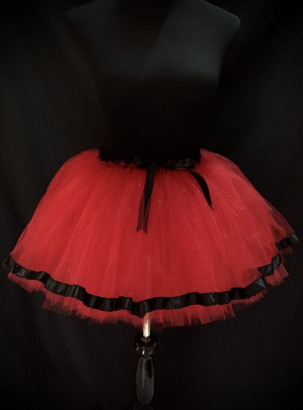 ADULT TUTU – CUSTOM MADE Adult RED Ribbon Trim Sparkle Tutu