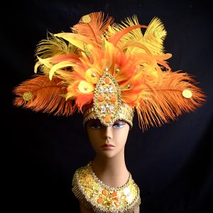 Sunburst Carnival Feather Rhinestone Headpiece + Collar Set