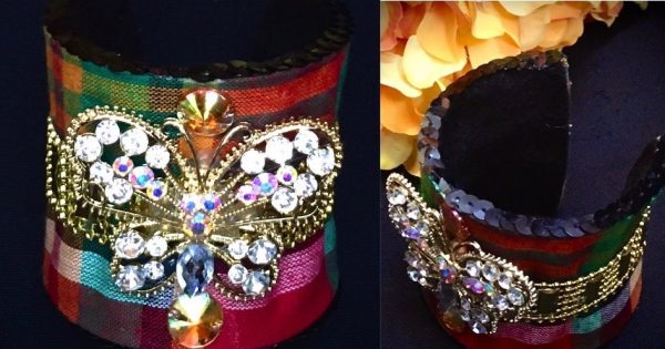 BRACELETS - CUSTOM MADE Madras Rhinestone Butterfly wrist cuff