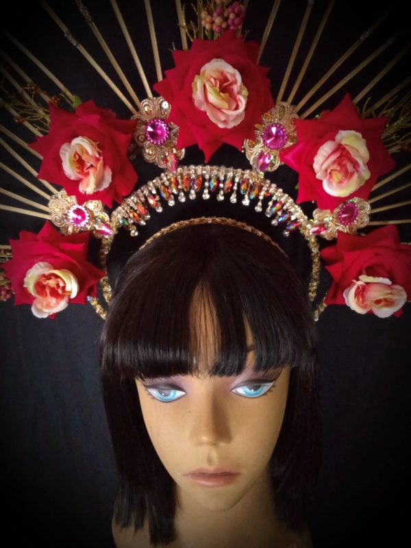 Custom made Oshun Goddess Headpiece - Oriental Gold Goddess Floral Rhinestone Headpiece - Image 3