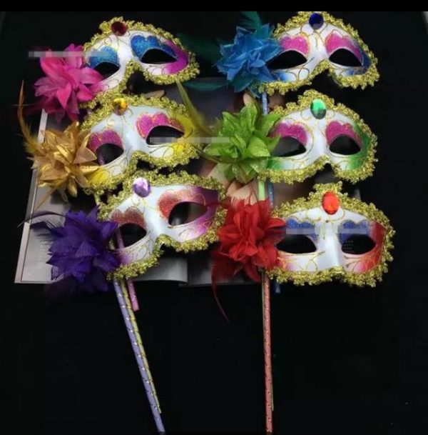 Venetian Masquerade Mardi Gras Handheld-Venetian-Ball-glitter-Masquerade-Mask-On-Stick