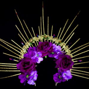 Custom made Oshun Goddess Headpiece - Golden Magenta Floral Rhinestone Headpiece