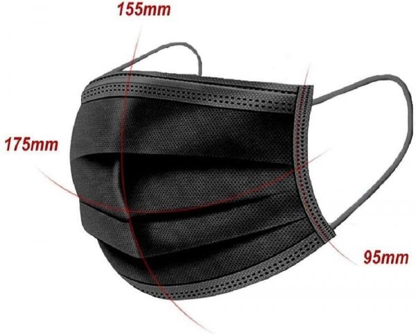 Medical Surgical 3 layer BLACK Disposable Breathable Non-woven Anti-Dust Face Mask - Image 3
