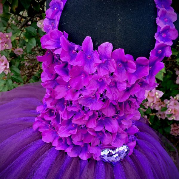 CUSTOM MADE Child Tutu Dress – Fluffy Floral Plum Tutu Dress SIZE: 4yrs
