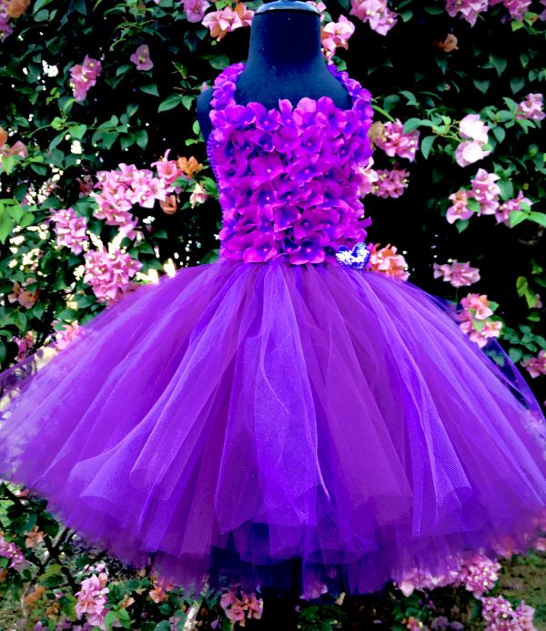 CUSTOM MADE Child Tutu Dress – Fluffy Floral Plum Tutu Dress SIZE: 4yrs