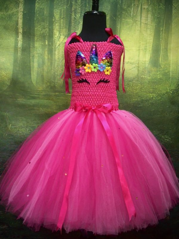 CUSTOM MADE Child Tutu Dress – GIRLS Pink Rhinestone Unicorn Fluffy Tutu Dress SIZE: 8yrs