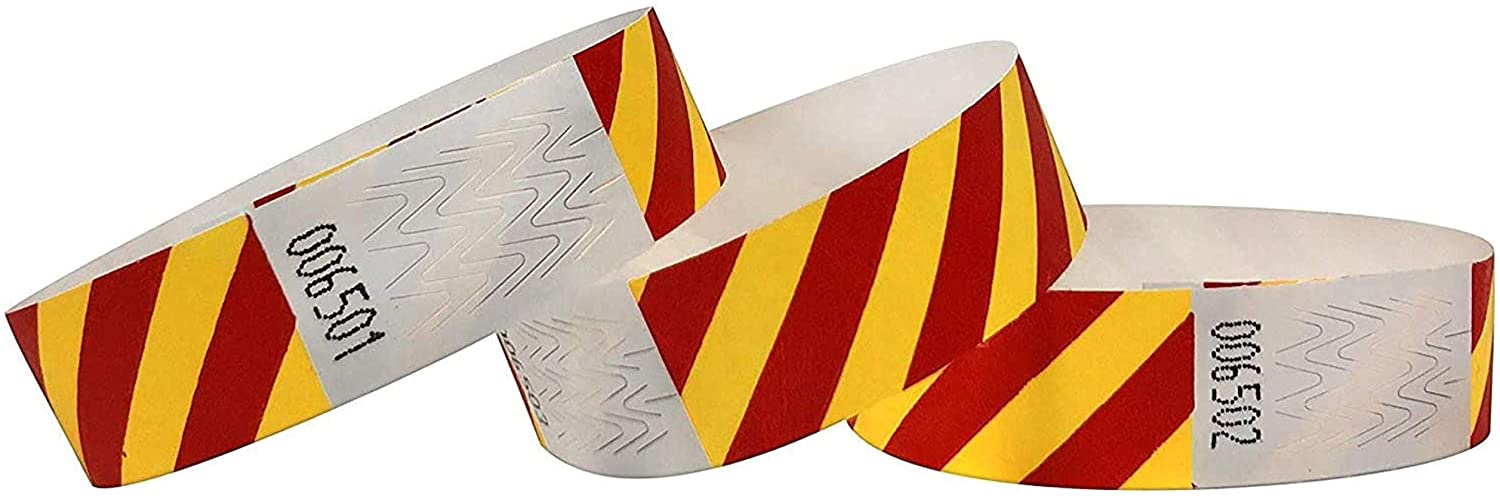 Striped 3/4" Tyvek Concert Wristbands for Events … (Red-Yellow) Pack of 50