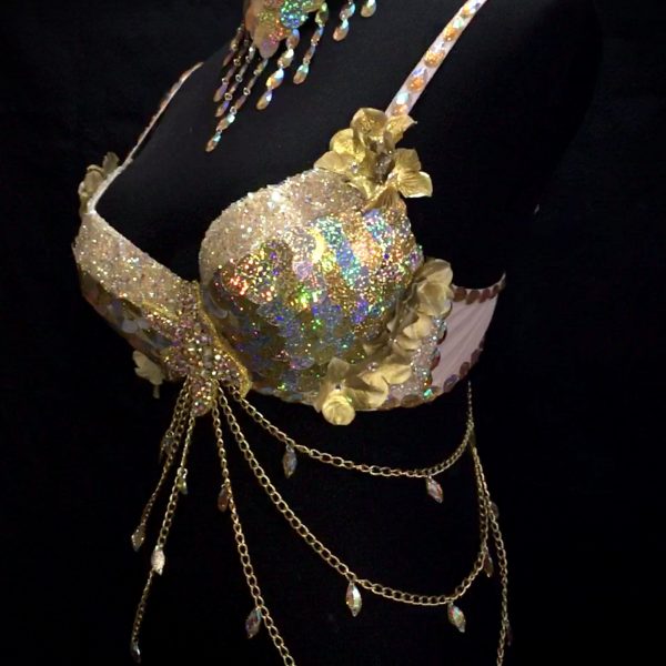 MERMAID BRAS – CUSTOM MADE Gold and Silver Mermaid Floral Bra Set