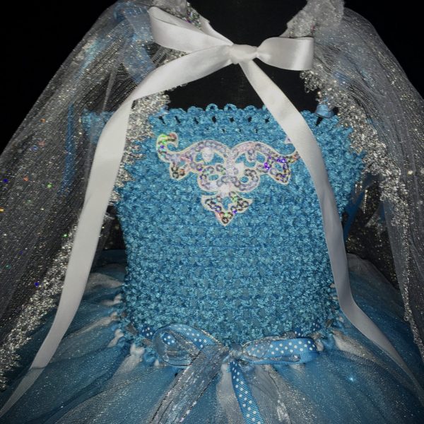 CUSTOM MADE Child Tutu Dress – Frozen Elsa inspired Sparkle Glitter Tutu Dress with Cape SIZE: 3-6yrs