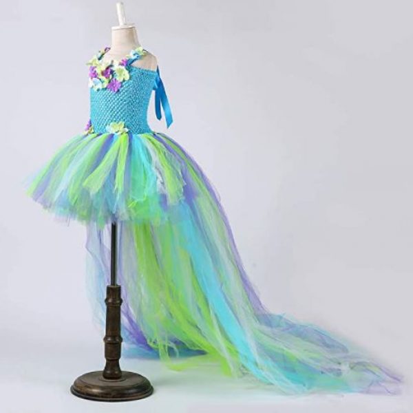 Child Tutu Dress – Long Train Fairy Princess Dress for Girls 7-8Y with Wings Set