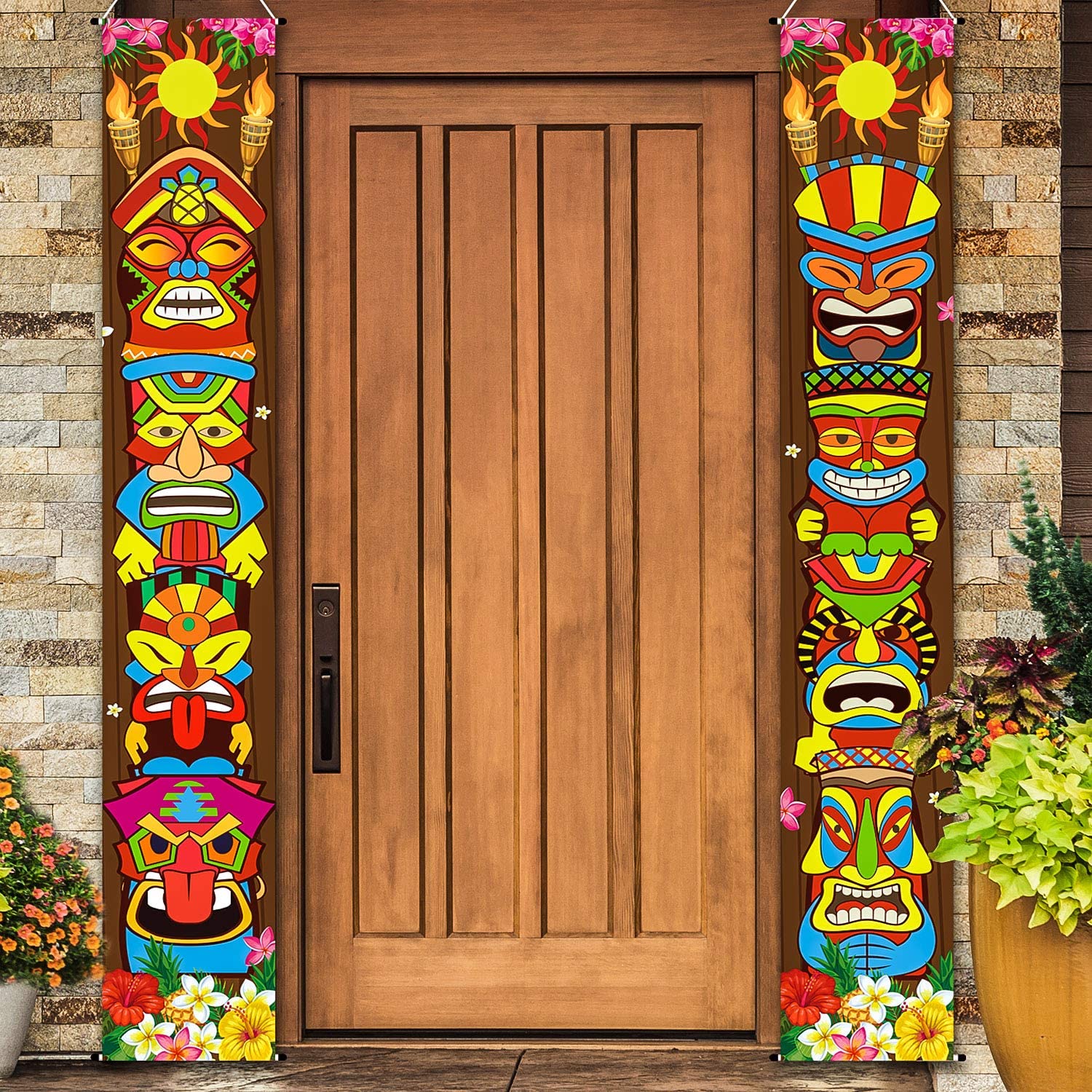 Hawaiian Tiki Door Banner Happy Luau Party Decoration Set