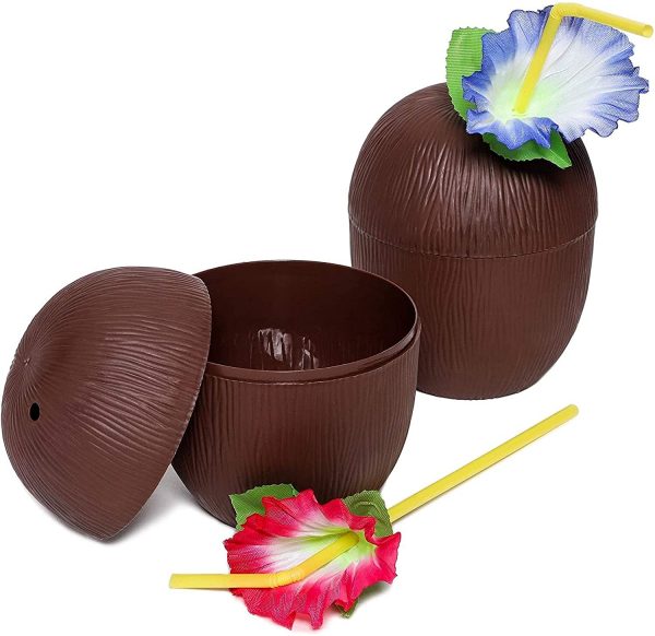 16 Ounce Plastic Coconut Cups with Straws - 6 pack - Image 5