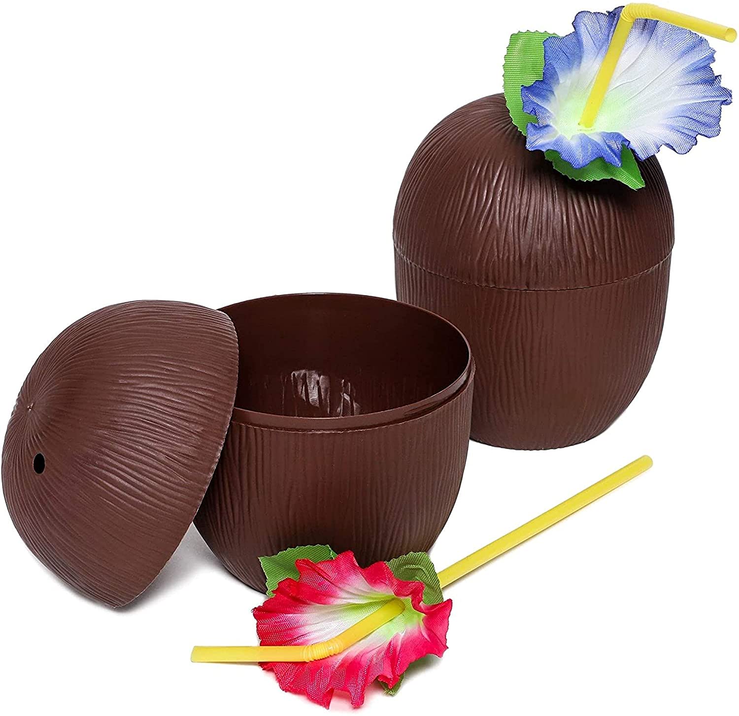 16 Ounce Plastic Coconut Cups with Straws - 6 pack - Image 5