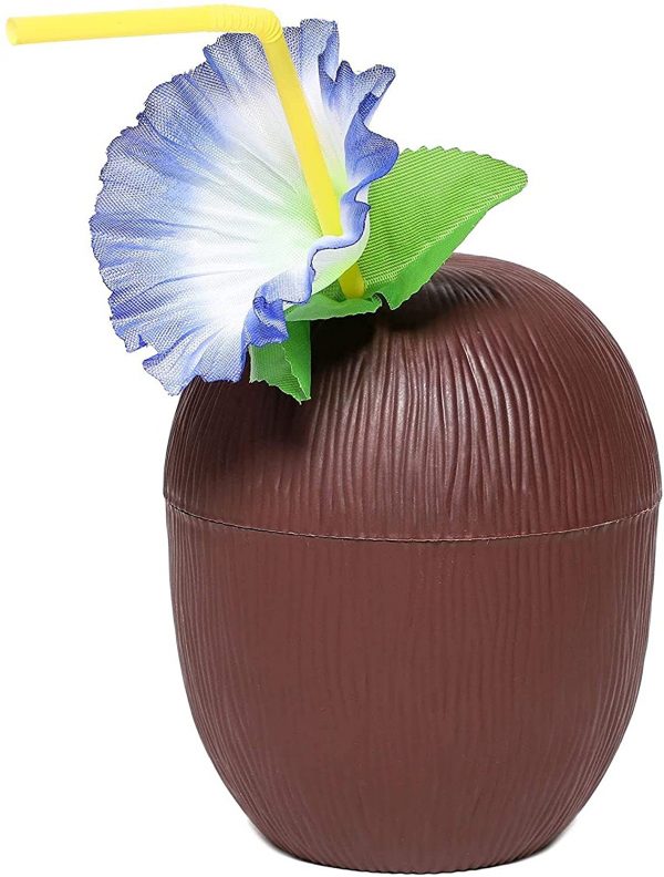 16 Ounce Plastic Coconut Cups with Straws - 6 pack - Image 4