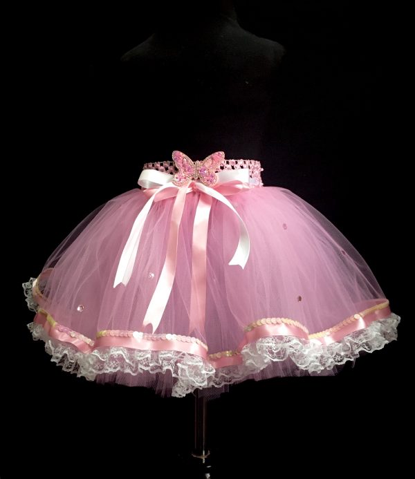 CUSTOM MADE Child Tutu – TODDLER Baby Pink Ribbon Trim Tutu fits up to 3yrs
