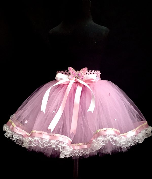 CUSTOM MADE Child Tutu – TODDLER Baby Pink Ribbon Trim Tutu fits up to 3yrs - Image 2