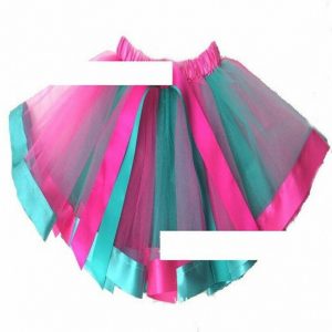 GIRLS RIBBON TUTU – ROSE RED/LAKE GREEN Fits 6 - 10 years