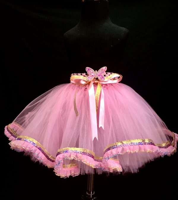 CUSTOM MADE Child Tutu – TODDLER Baby Pink-Gold Ribbon Sequin Trim Tutu fits up to 3yrs