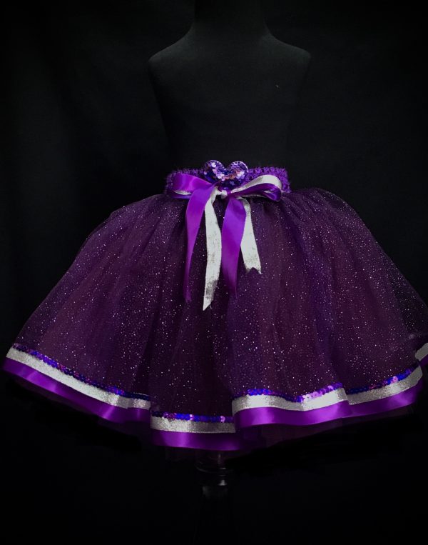 CUSTOM MADE Child tutu – Girls Glitter Plum medium length Ribbon Tutu Fits 6-8yrs