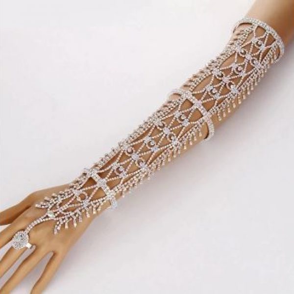 Armband – Women Copper Three Band Arm Crystal Rhinestone Statement Ring Bracelet