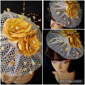 FACINATORS – CUSTOM MADE Floral Fascinator - Gold and White
