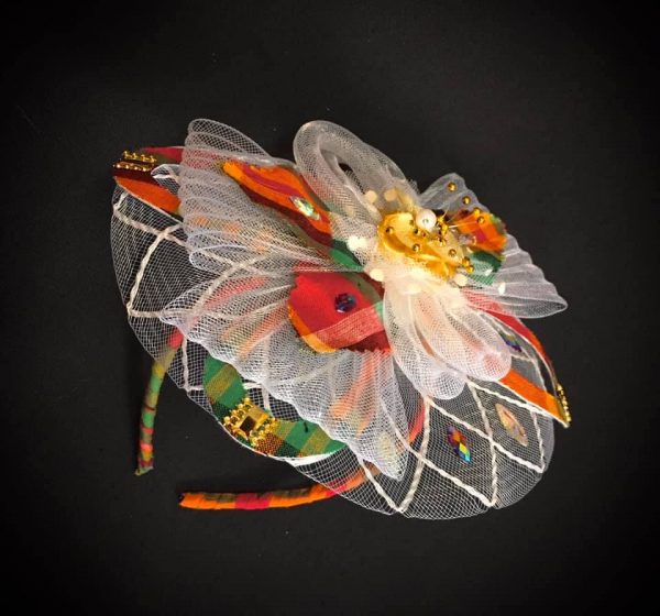 FACINATORS - CUSTOM MADE WHITE/GOLD Polka dot Flower Madras - Image 2