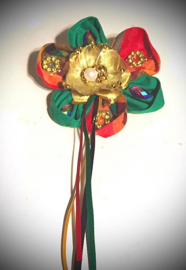 PIN BROOCH - CUSTOM MADE MEDIUM Madras/Green Pin Brooch