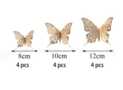 Butterfly Wall Sticker Decoration (Single Layer) – 12PCS Set 3D Hollow Rose Butterfly Wall Stickers CHAMPAGNE