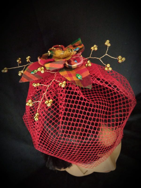 FACINATORS - CUSTOM MADE Bird Cage RED Veil Madras Fascinator - Image 2