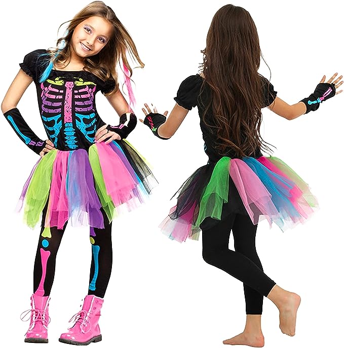 HALLOWEEN - Girl’s Funky Punky Bones Halloween Skeleton Tutu Dress Costume SIZE: MEDIUM(5-6) - Image 3