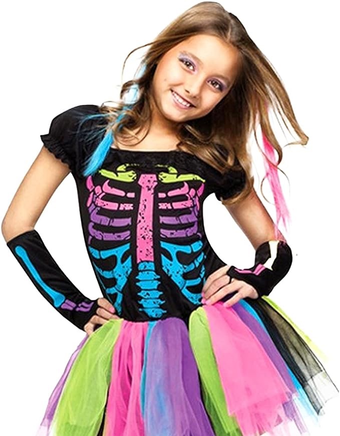 HALLOWEEN - Girl’s Funky Punky Bones Halloween Skeleton Tutu Dress Costume SIZE: MEDIUM(5-6)