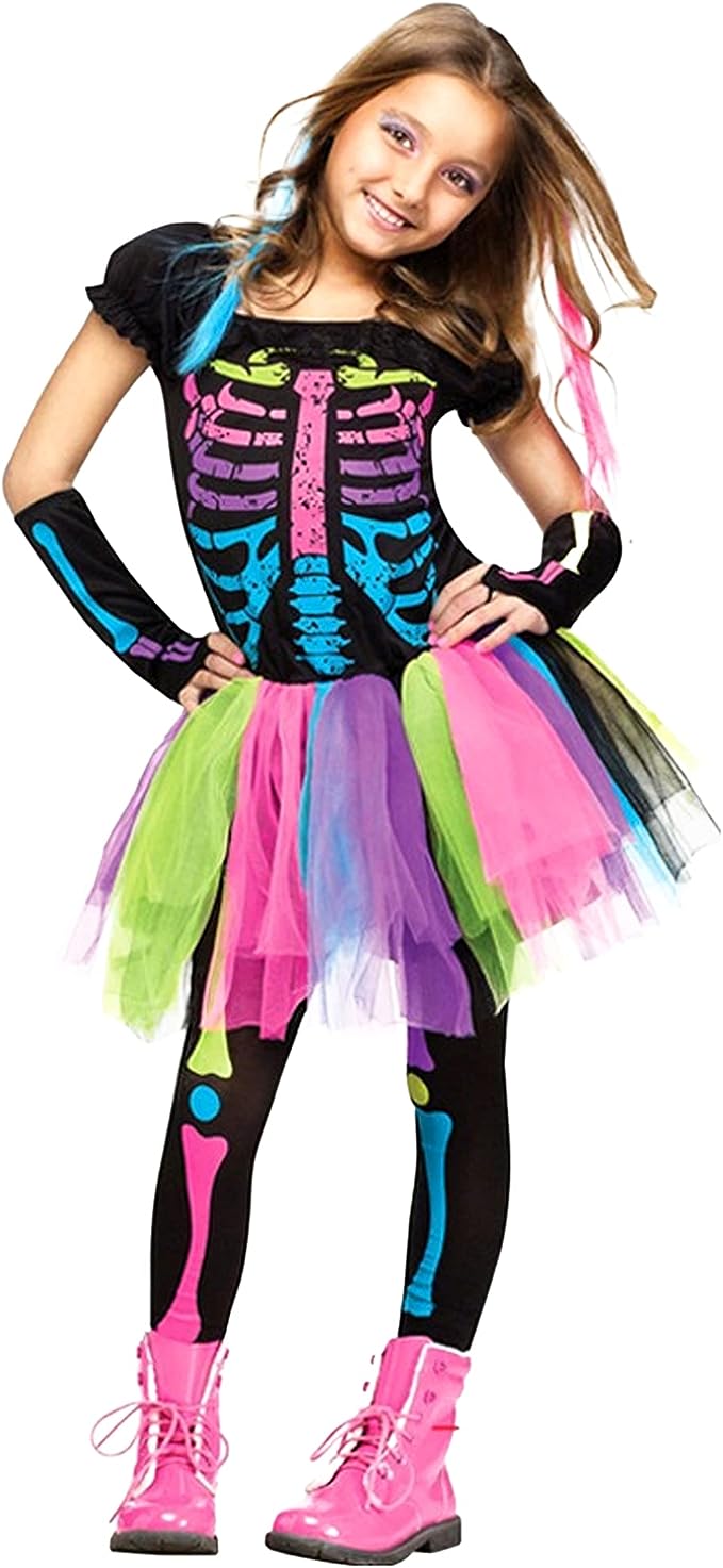 HALLOWEEN - Girl’s Funky Punky Bones Halloween Skeleton Tutu Dress Costume SIZE: MEDIUM(5-6) - Image 2