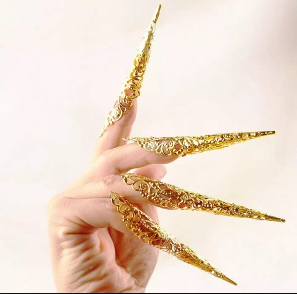 Knuckle Rings - 5 Pcs Ancient Antique Style Queen Nail Finger Tips - GOLD