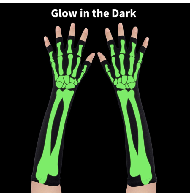 Halloween Fingerless Glow in the Dark Skeleton Gloves