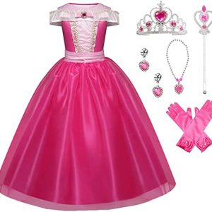 GIRLS Sleeping Beauty Princess Costume Pink Party Dress with Accessories