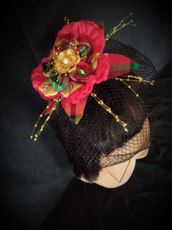 FACINATORS - CUSTOM MADE Bird Cage BLACK Veil Madras Fascinator - Image 2
