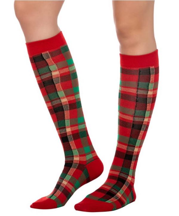 SOCKS - Christmas Multi Colorful Patterned Knee High Socks - Plaid