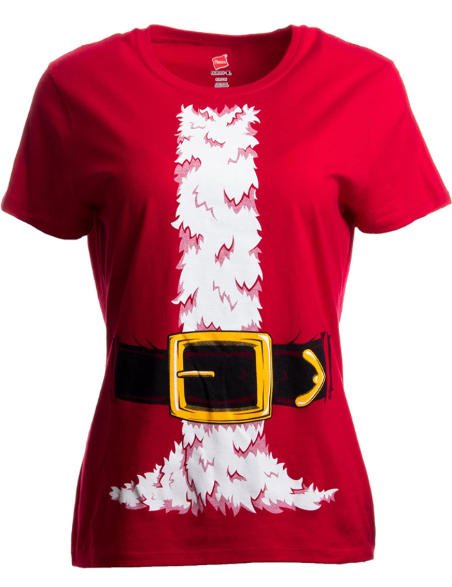 Christmas Santa Claus Holiday Humor Ladies T-Shirt (RED) SIZE: SMALL