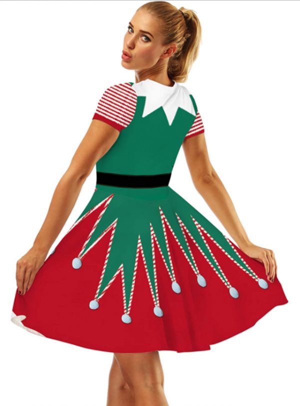 Christmas Women's Short Sleeve Casual A-Line Christmas Elf Dress SIZE: LARGE - Image 3