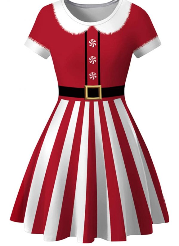 Christmas Women's Short Sleeve Casual A-Line Christmas SANTA Dress
