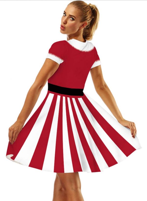 Christmas Women's Short Sleeve Casual A-Line Christmas SANTA Dress - Image 3