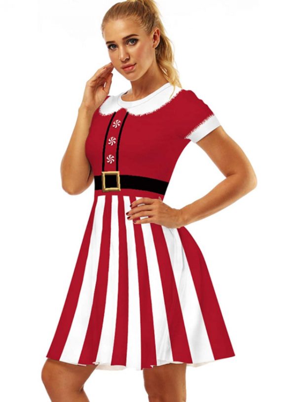 Christmas Women's Short Sleeve Casual A-Line Christmas SANTA Dress - Image 2