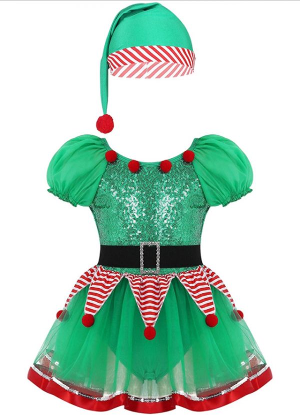 CHRISTMAS/NATIVITY COSTUMES - GIRLS - TODDLER Christmas Elf Costume Holiday Party Festive Dress SIZE: 1-2