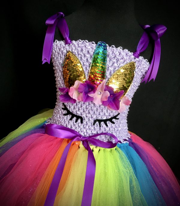 CUSTOM MADE Toddler tutu dress - Lilac Rainbow Unicorn Tutu Dress SIZE: 3yrs - Image 2