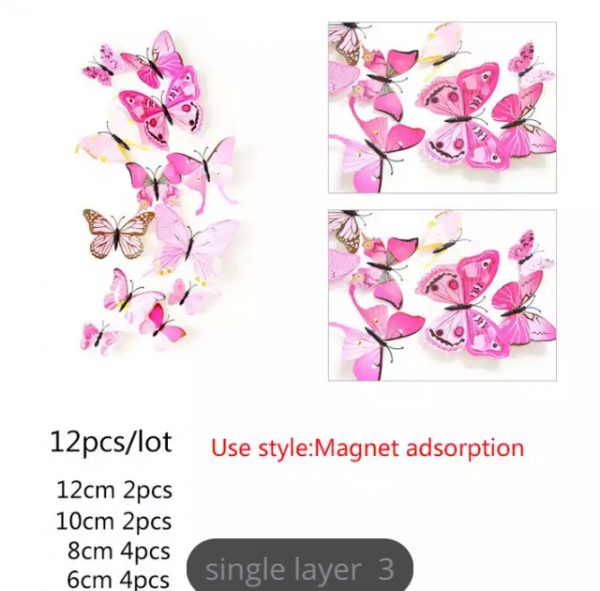 Butterfly Magnet / Wall Sticker Decoration 3D Single layer - NEW PINK